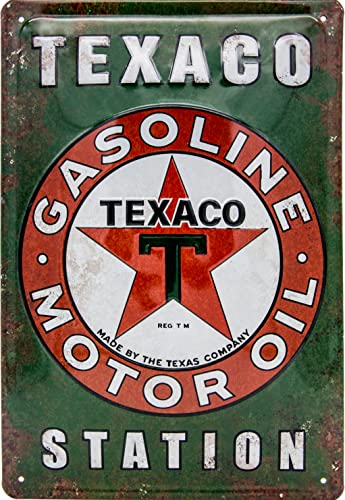 Cartel de chapa retro para gasolineras con relieve, apto para Texaco Gasoline y Motor Oil Station, cartel de taller, 30 x 20 cm