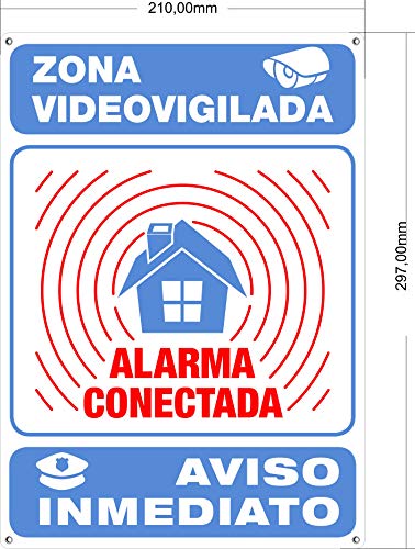 Cartel METÁLICO Alarma Conectada Interior/exterior y Ultra-resistente | Cartel Disuasorio, Placa Aviso a policía, 30x21 cm