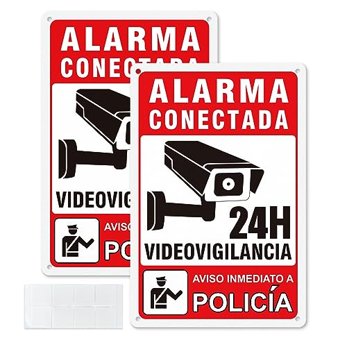 Cartel Videovigilancia - Placa alarma - Aviso a Policía Adhesiva Material de Aluminio - 20X30CM - 2ud