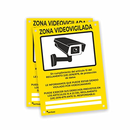 Cartel Videovigilancia - Placa Zona Videovigilancia - Cartel Alarma - Cártel Cámara 20 x 15 cm Orificios - Interior/Exterior - Resistente y Duradero (2)