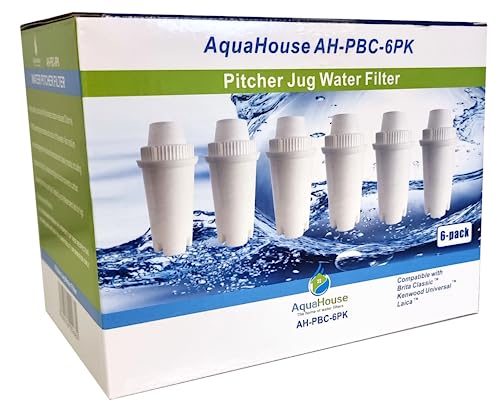 Cartuchos de filtro clásicos y universales AH-PBC AquaHouse compatibles con diferentes jarras de agua como Brita Classic, Kenwood, Laica, PearlCo y Dafi, 6 unidades