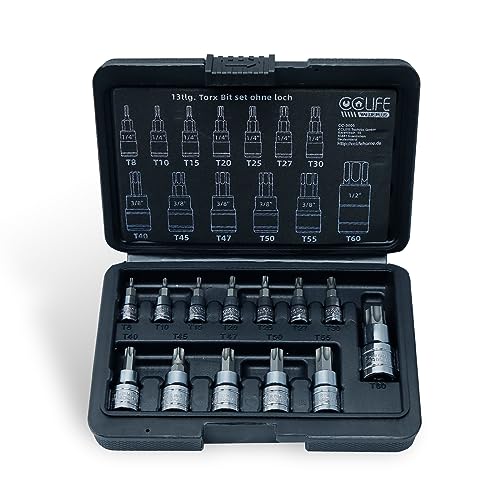 CCLIFE 13pcs Juego de llaves de vaso Torx T8 - T60，S2 de primera calidad acero de aleación