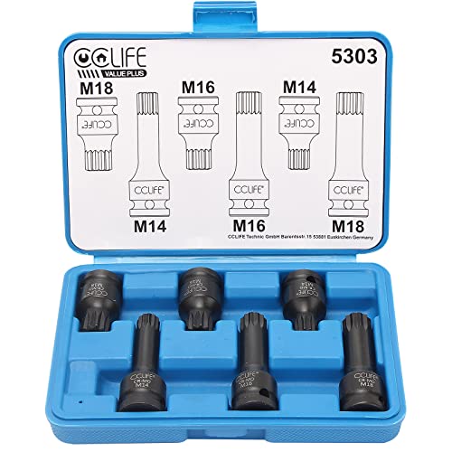 CCLIFE 6PCS Juego de puntas de vaso de impacto 1/2' dentado múltiple interior (para XZN) M14 - M18