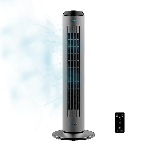 Cecotec Ventilador de Torre Digital con Mando a Distancia y Temporizador EnergySilence 8190 Skyline Ionic. 60 W, 33'' (84cm) de Altura, Oscilante, Ionizador, Motor de Cobre, 3 Velocidades, Gris