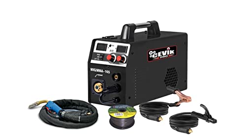 Cevik Pro CE-PROMIG165 Soldador Inverter Multiproceso 3 en 1: hilo MIG MAG, FLUX y BRAZING Incluye pinza de Masa Portaelectrodos Antorcha Bobina de hilo de acero animado Careta y Cepillo