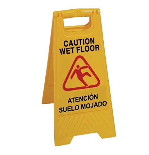 Chiner - Señal Aviso "Atencion Suelo Mojado - Caution Wet Floor". En Español e Inglés. Alta visibilidad para evitar accidentes