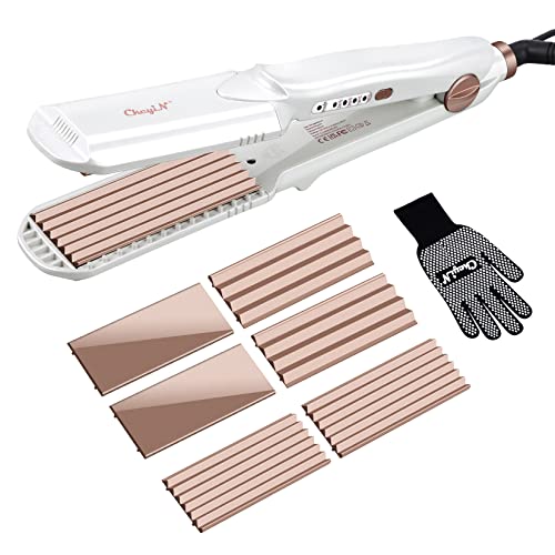 CkeyiN 3 en 1 Plancha de Pelo Efecto Trenzas Plancha Ondas PequeñAs Ondulado con 3 Placas Intercambiables de CeráMica de Titanio Para Ondular el Cabello Plancha Onduladora Pelo Zig Zag