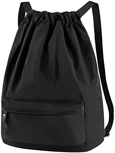 Comius Sharp Bolsas de Cuerdas para el Gimnasio, Bolsa Lona Mochilas Casual para PC Viaje Libros Acampada Estudiantes Escuela Mochila Cuerda para Chico Chica Hombre Mujer (Black)