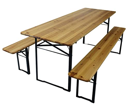 Cosma - Código BC807838 - Juego de mesa y bancos de madera, estilo cervecería - mesa de 220 x 70 cm, bancos de220 x 25 x 45 cm