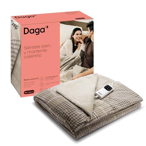 DAGA Manta térmica eléctrica de Sofá Relax Suave XL, Tecnología Intellisense, Tejido Ultrasuave, Multi-Temporizador, 6 Niveles de Temperatura, 140x180 cm