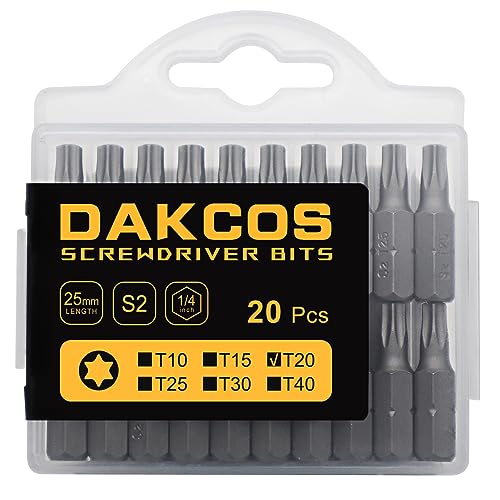 DAKCOS T20, punta Torx T20, surtido de puntas de S2 (longitud: 25 mm, 20 piezas)