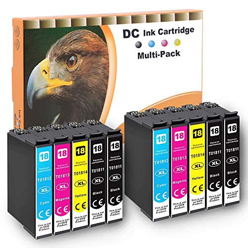 D&C 10x Cartuchos de Tinta compatibles para Epson 18 18XL para Epson Expression Home XP-102 XP-201 XP-202 XP-203 XP-205 XP-206 XP-210 XP-212 XP-215 XP-225 XP-302 XP-305 XP-310 XP-312 XP-313