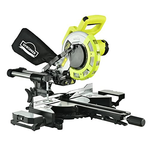 DEWINNER Sierra Ingletadora Telescopica, Ø216mm lame Máx.1700W, 4700RPM, Guía Láser Incorporada, Función de Tracción Integrada, Tope de Pieza, Dispositivo de Sujeción,Interruptor de Seguridad