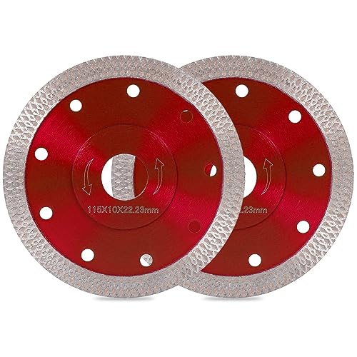 Discos de Diamante para Porcelanico 115mm Disco de Corte de Diamante Uso Húmedo y Seco Discos Radial Porcelanico para Cortar Porcelana Cerámica Granito Mármol Azulejo (2PCS Rojo 115)