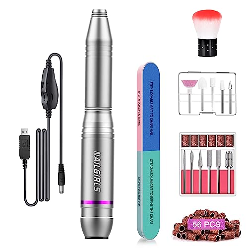 Drill para Uñas Profesional 25000RPM,NAILGIRLS 11 en 1 USB Torno de Uñas Nail Drill Machine,Torno para Uñas de Velocidad Ajustable,Torno Profesional para Manicura y Pedicura Electrico para Salón DIY