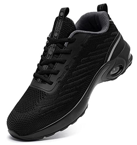 DYKHMILY Zapatos de Seguridad para Hombre Zapatillas de Seguridad con Puntera de Acero Zapatos Industria y construcción Ligeras (Gris Negro,44EU)