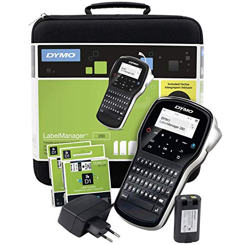 DYMO LabelManager 280 kit de rotuladora portátil y recargable, teclado QWERTY, con 2 rollos de etiquetas D1 y maletín de transporte