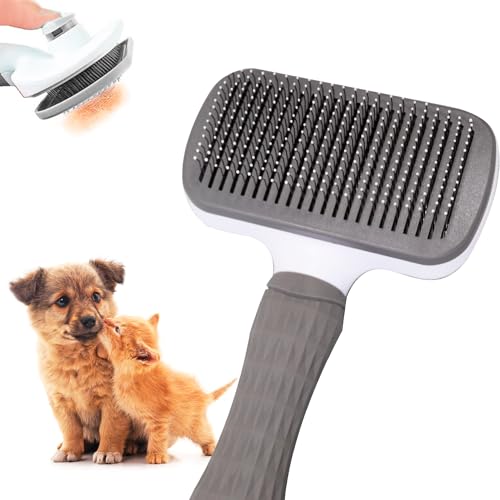 Edipets, Cepillo para Perros y Gatos, para Pelo Largo, Quitapelo, Púas de Acero y Silicona, Quitar Pelo Muerto, Ergonómico, Accesorios mascotas (Gris)