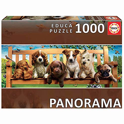 Educa - Puzzle panorámico de 1000 Piezas para Adultos | Perritos en el Banco, Serie Panorama. Medidas: 96 x 34 cm (19038)