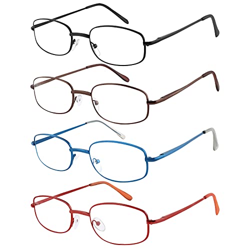 EFE 4 Pack Gafas de Lectura, Metal Ligero con Bisagra de Resorte Ajustable, Gafas para Leer Metal Ligeras Comodas Vista de Cerca, para Hombre y Mujer