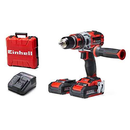 Einhell Atornillador inalámbrico TE-CD 18 Li-i Brushless Power X-Change (con función de impacto, Li-Ion, 18 V, 2 velocidades, 60 Nm, luz LED, maletín, incl. 2 baterías de 2,0 Ah y cargador)