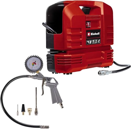 Einhell Compresor TC-AC 190 OF set (1100 vatios, Motor compacto y ligero, máx. 8 bar, Incluye pistola de soplado, inflador de neumáticos, manguera de 3 metros y juego de adaptadores de 3 piezas)