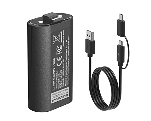 ElecGear Batería de Litio Recargable para Controlador Xbox, 1200mAh Pilas Lithium Kit de Carga y Juega para Mando Xbox Series X/S, Xbox One, Elite con Cable de Carga USB