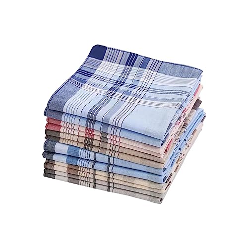 emlstyle Pack de 12 pañuelos para hombre, 100 % algodón, con estampado a cuadros, multicolor, M