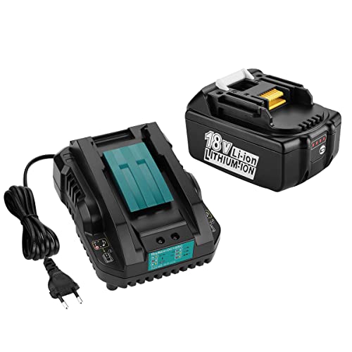 Energup Batería de repuesto de 18 V 5,0 Ah + cargador, compatible con baterías Makita 14,4 V ~ 18 V BL1850 BL1840 BL1830 BL1430 BL1415 baterías y cargador DC18RA DC18RC DC18RD DC18SF