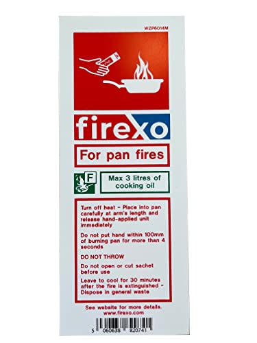 Firexo - Señal para bolsita de extinción de incendios, color blanco brillante, para cocinas y restaurantes, señal de seguridad contra incendios