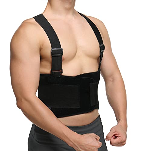 FITTOO Faja Lumbar para la Espalda con Tirantes Cinturón de Apoyo Elástico Ajustable Apoyo Lumbar para Dolor de Espalda Baja Gym Halterofilia Culturismo Unisex (XL)