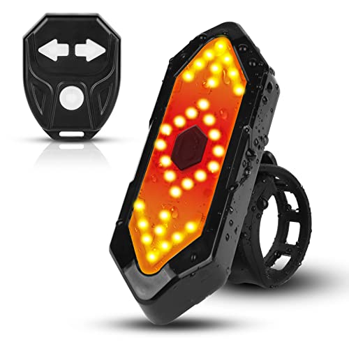 Flintronic Luz Trasera LED de Bicicleta Recargable por USB, Luz LED de Control Remoto Señal de Giro, Luz de Bicicleta Impermeable de Alto Brillo, para Bicicleta de Carretera de Montaña, 5 Modos