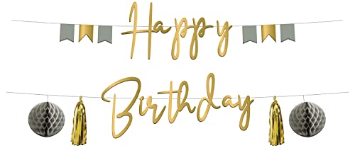 Folat B.V.-Folat 68482 Golden Dawn Happy Birthday Gris Oro 1,5 metros-Guirnaldas de letras Feliz Fiestas ideal para decorar cumpleaños infantiles, color, 1,5m