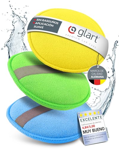 Glart 43PP set de 3 esponjas de pulido para coche en microfibra, 130x25mm - aplicador de cera ideal para lacas, limpiadores de pintura, autopulido y sellado de lacas.