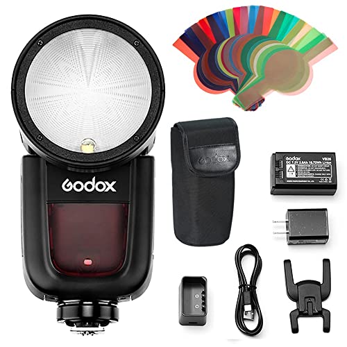 Godox V1-O Flash Speedlite,Profesional HSS Flash de cámara de Cabeza Redonda para cámaras Panasonic para Olympus con batería de Litio