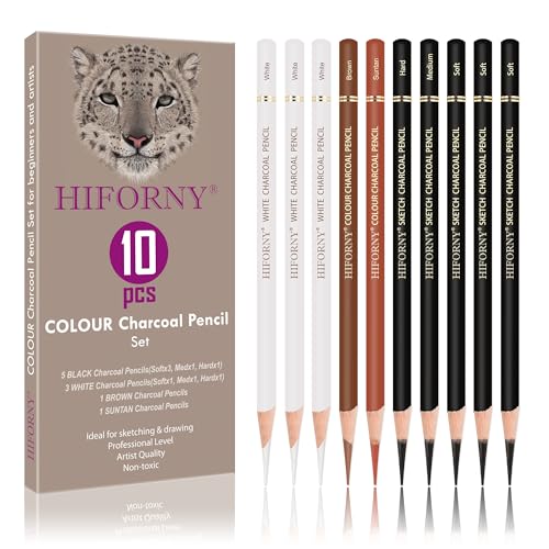 HIFORNY Juego de 10 lápices de color carbón, lápices de tiza pastel para dibujar, sombrear, mezclar, retratar, ideal para principiantes y artistas