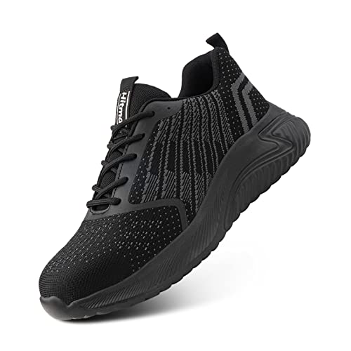 Hitmars Zapatillas de Seguridad para Hombre Zapatos de Trabajo Mujer Puntera de Acero s1 s3 s2 s3p sp1 s2p Ligeras Botas de Seguridad Antideslizante E7B Negro EU 41