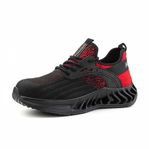 Hitmars Zapatos de Seguridad para Hombre Calzado de Seguridad Mujer Ligeras Zapatos de Trabajo Antideslizante Zapatillas de Seguridad Hombre con Punta de Acero Rojo NN-1 43 EU