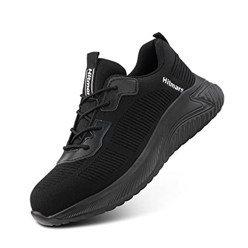 Hitmars Zapatos de Seguridad para Hombre Mujer Zapatillas de Trabajo s1 s3 s2 s3p sp1 s2p Antideslizante Ligeras Botas de Seguridad Puntera de Acero E7A Negro EU 45