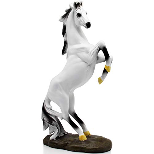 H&W Estatua de caballo de pie de resina, figura decorativa para el hogar y la oficina, adornos para escritorio, estantería de vino, para atraer la suerte y la riqueza (blanco)