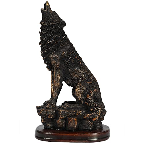 H&W Estatua de lobo, decoración de escritorio de oficina de 10.5 pulgadas de alto, decoración de hogar y estudio de estilo nórdico, figuras coleccionables, el mejor regalo para el hombre