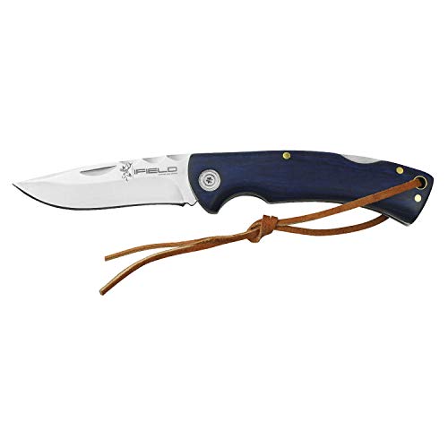 iFIELD Navaja de Madera Camper EL29039, Mango Stamina Azul, con cordón, Hoja de Acero INOX de 8,5 cms, Herramienta de Camping para Pesca, Caza, Actividad Deportiva