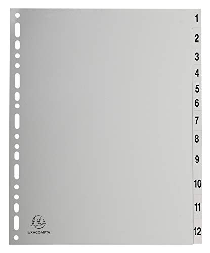 Intercalaires imprimes polypropylene 13x100e 12 positions de 1 a 12 - a4 maxi