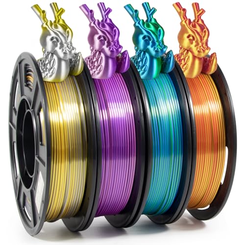 iSANMATE Conjunto de Filamento para Impresora 3D, PLA Silk Doble Color Filamento PLA 1.75, 250g x 4 Rollos(Oro-Rojo, Oro-Plata, Azul-Verde, Rosa-Morado)