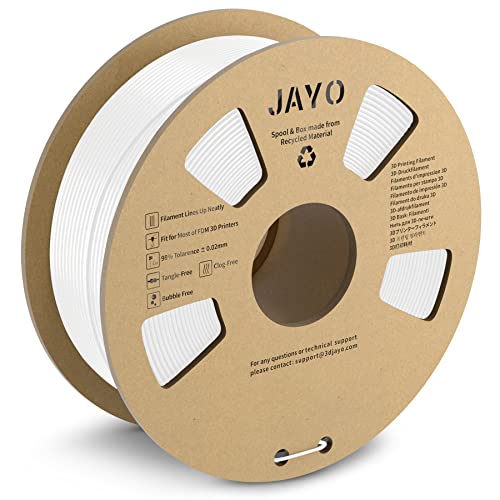 JAYO Filamento PLA+ 1.75mm, Filamento Impresora 3D PLA Plus, PLA+ Blanco Bobina de 1.1kg, Precisión Dimensional +/- 0.02 mm