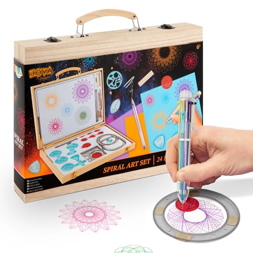 Joya Creative Juego Espirografo Niños - Juego para Dibujar de Espirales 24 Piezas en Estuche de Madera - Plantillas Dibujo Niños para Colorear, Crear Mandalas - Juegos para Pintar Niños y Adultos