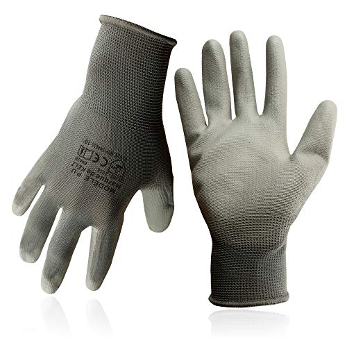 KELI FRANCE - K•Protect - Paquete de 5 pares de guantes de protección de poliuretano PU para usos múltiples, guantes de protección con agarre superior y comodidad, gris, talla 10 (5, T10)