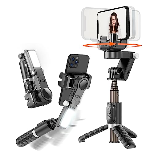 KOSCHEAL Estabilizador de Movil 2 Ejes, Q18 Estabilizador para Smartphone con Luz de Relleno y Trípode,Seguimiento Facial para Video de Vlog/Youtube/TikTok con App