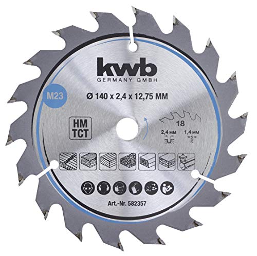 kwb 582357 Hoja de sierra circular para madera y madera dura, Cleancut - Hoja de sierra mediana, 140 x 12.75 mm