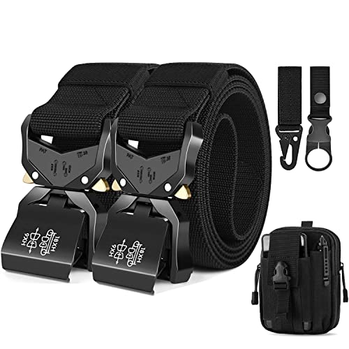 Leskyair Cinturón Táctico para Hombres 2 Piezas, Cinturon Hombre Trabajo 1.5 pulgadas Estilo Militar Cinturón con Hebilla de Metal liberación rápido, Regalo con Bolsa Táctica y Gancho